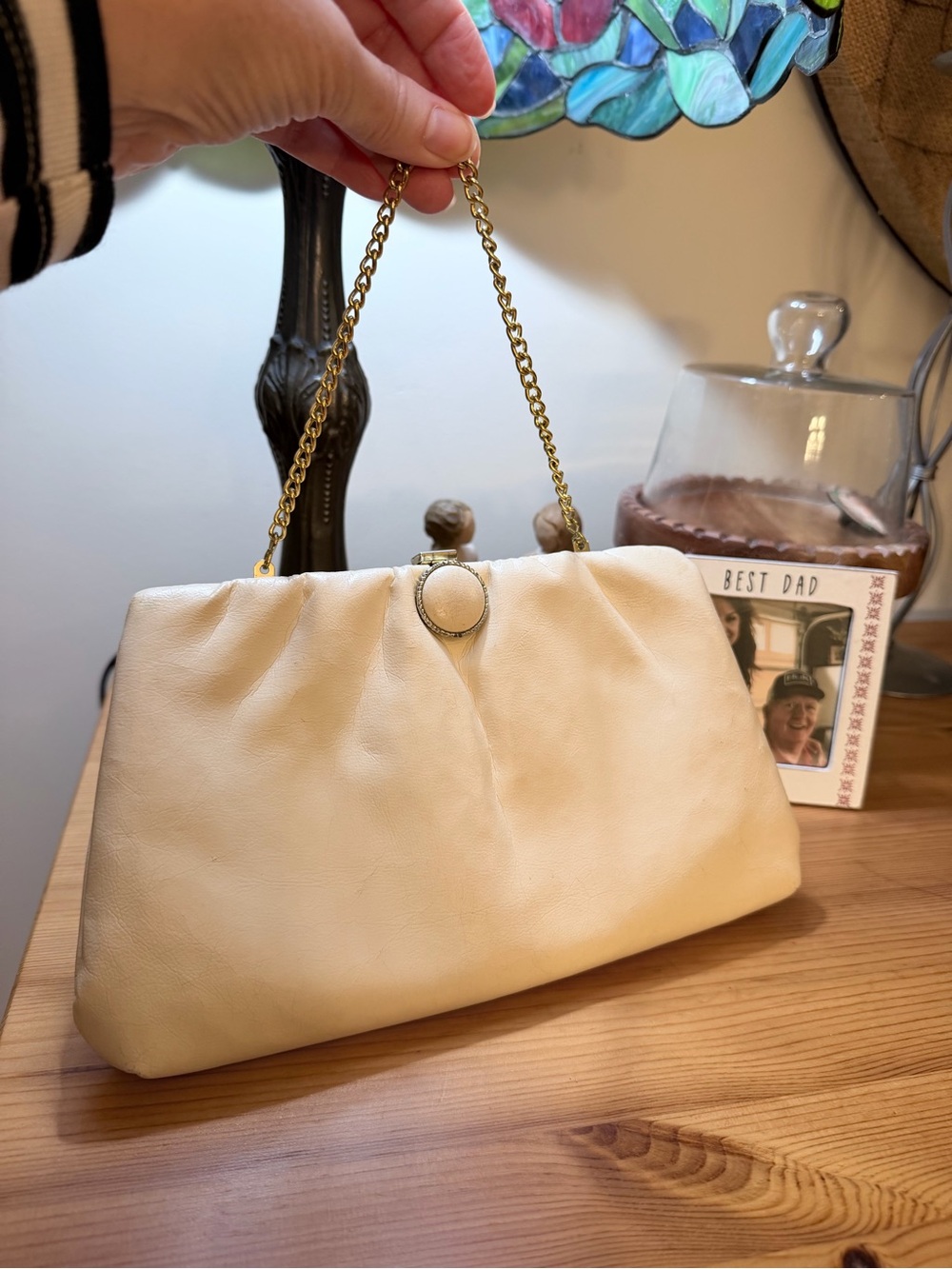 Vintage Ivory Clutch with Gold Chain Handle
